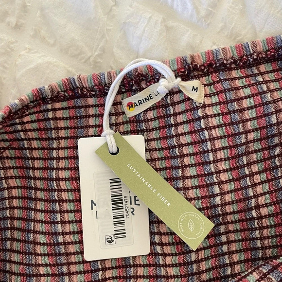 Marine Layer Ivy Brook dust linen strips smocked midi dress - Picture 7 of 10